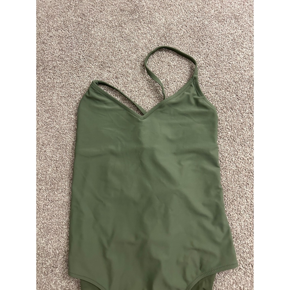 Aerie One Piece Swimsuit Womens Large Olive Green Excellent Lace Up Back V-Neck - Picture 4 of 8